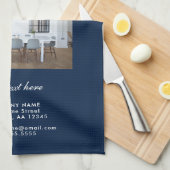 ロゴの追加カスタム文字会社フォトブルー キッチンタオル (四つ折り)