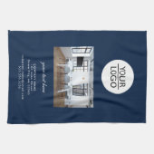 ロゴの追加カスタム文字会社フォトブルー キッチンタオル (横)