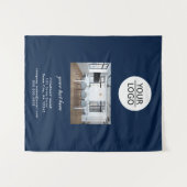 ロゴの追加カスタム文字会社フォトブルー タペストリー (正面(横))