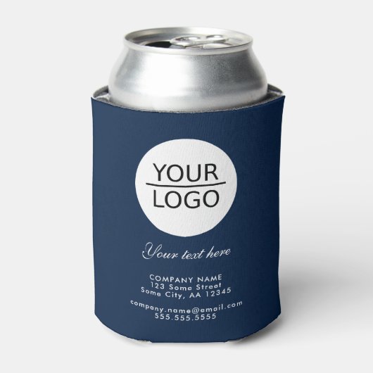 ロゴの追加カスタム文字会社プロモーションネイビーブルー 缶クーラー (缶正面)