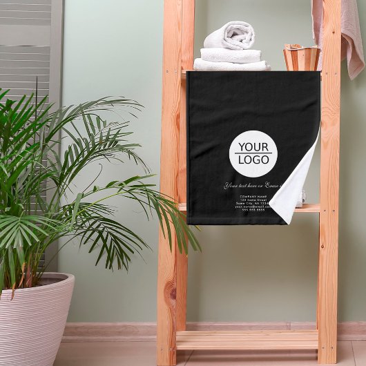 ロゴの追加カスタム文字会社プロモーションブラック ハンドタオル