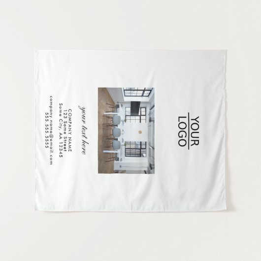 ロゴの追加カスタム文字会社写真 タペストリー (正面(横))