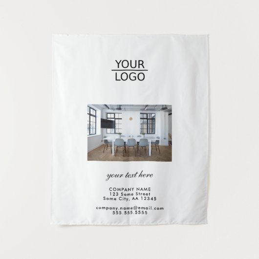 ロゴの追加カスタム文字会社写真 タペストリー (正面)