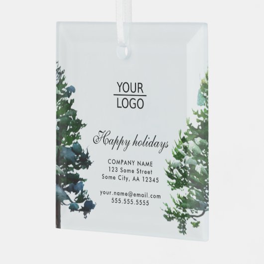 ロゴの追加カスタム文字雪の冬の木のプロモーション ガラスオーナメント (正面左)