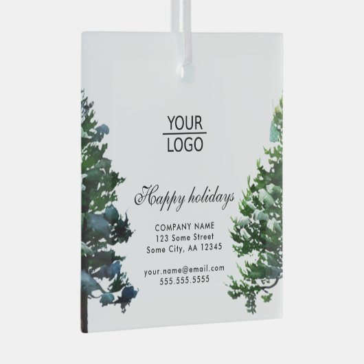 ロゴの追加カスタム文字雪の冬の木のプロモーション ガラスオーナメント (正面右)