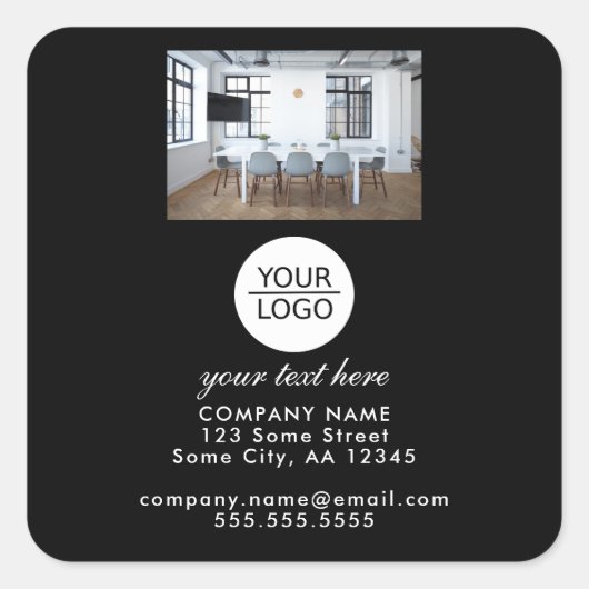 ロゴの追加カスタム文字黒いプロモーション写真 スクエアシール (正面)