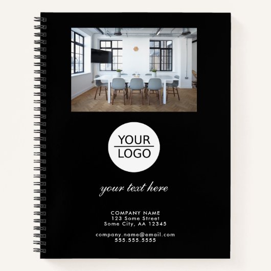 ロゴの追加カスタム文字黒いプロモーション写真 ノートブック (正面)