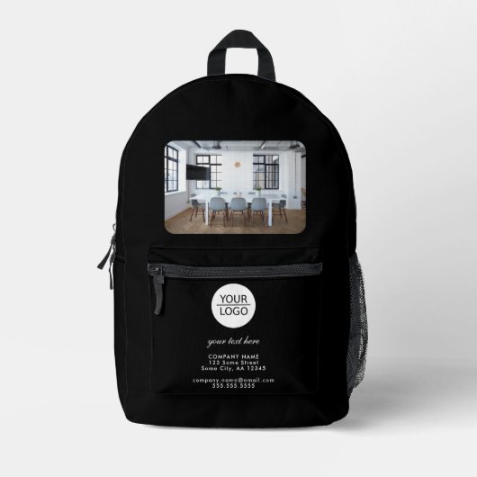 ロゴの追加カスタム文字黒社写真 プリントバックパック (正面)