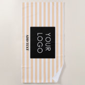 ロゴの追加カスタムBusiness Peachのストライプ ビーチタオル (正面)