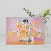 ロゴの追加カラフルフローラブーケ事業誕生日 箔招待状 (立ち正面)