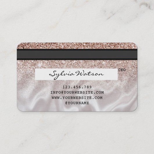ロゴの追加クレジットカードのスタイル付きバラ金ゴールドグリッター 名刺 (裏面)