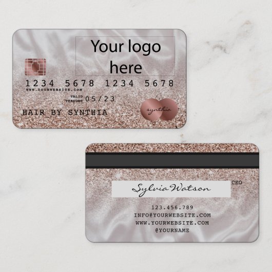 ロゴの追加クレジットカードのスタイル付きバラ金ゴールドグリッター 名刺 (正面/裏面)