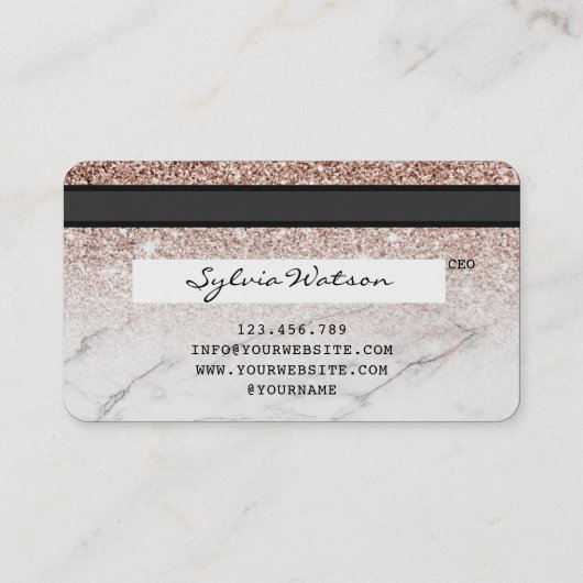 ロゴの追加クレジットカードのスタイル付きバラ金ゴールドグリッター 名刺 (裏面)