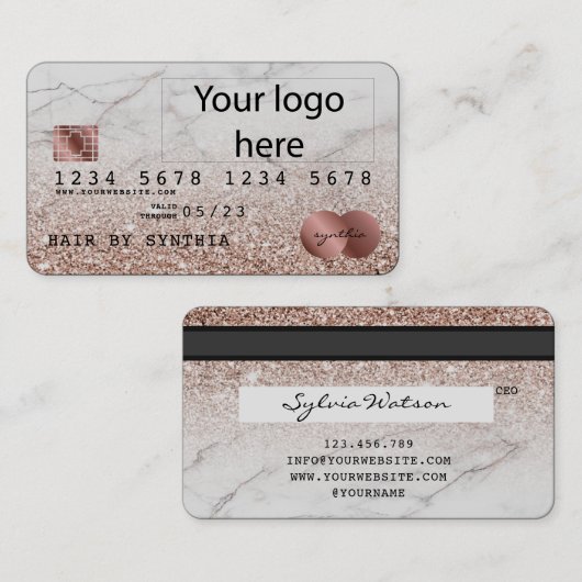 ロゴの追加クレジットカードのスタイル付きバラ金ゴールドグリッター 名刺 (正面/裏面)