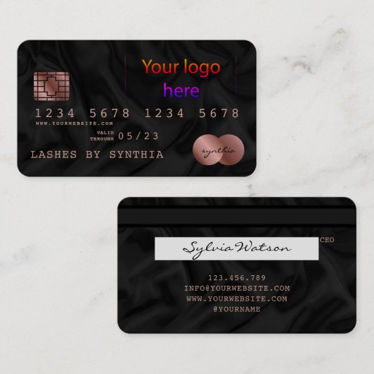 ロゴの追加クレジットカードのブラックシルクスタイル 名刺 (正面/裏面)