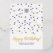 ロゴの追加ゴールドフォイルブルー紙吹雪ビジネス誕生日 箔招待状 (正面)