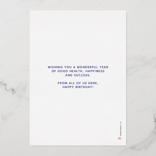 ロゴの追加ゴールドフォイルブルー紙吹雪ビジネス誕生日 箔招待状 (裏面)