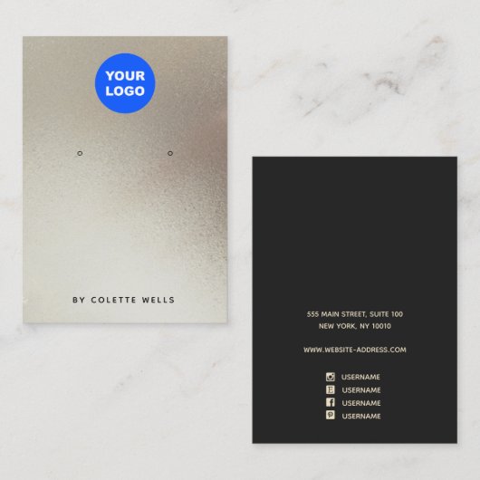 ロゴの追加サテン金ゴールド水彩イヤリングディスプレイ 名刺 (正面/裏面)