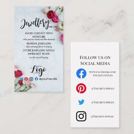 ロゴの追加ジュエリーカー気にドUKホワイトフラワー 名刺 (正面/裏面)