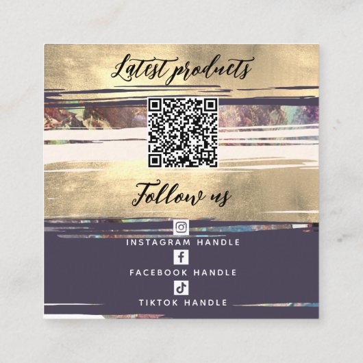 ロゴの追加ソーシャルメディアとQRコードモダンOpal金ゴールド スクエア名刺 (裏面)