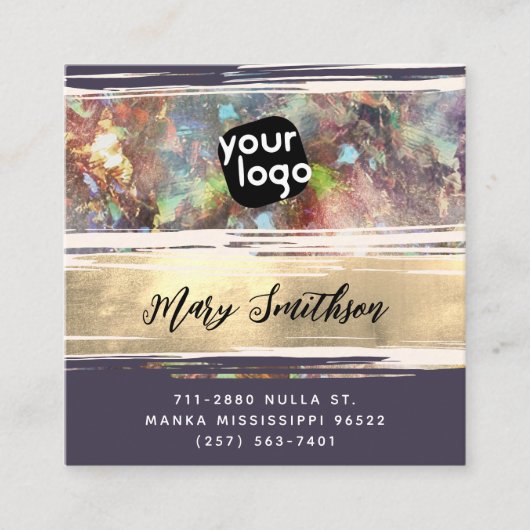 ロゴの追加ソーシャルメディアとQRコードモダンOpal金ゴールド スクエア名刺 (正面)