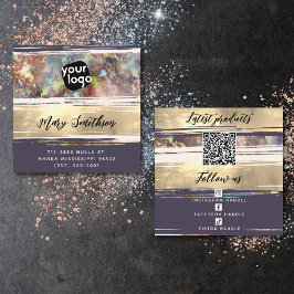 ロゴの追加ソーシャルメディアとQRコードモダンOpal金ゴールド スクエア名刺