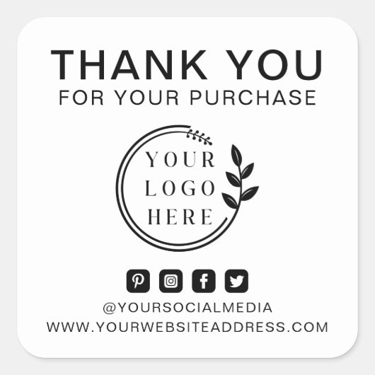 ロゴの追加ソーシャルメディア注文ありがとうございますカスタム スクエアシール (正面)