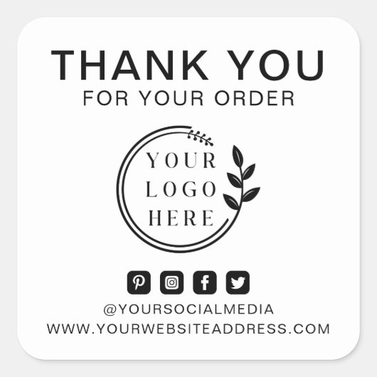 ロゴの追加ソーシャルメディア注文ありがとうございますカスタム スクエアシール (正面)