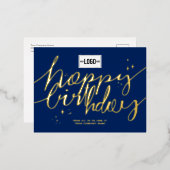 ロゴの追加ハンドスクリプトNavy Blueビジネス誕生日 箔シーズンポストカード (正面/裏面)