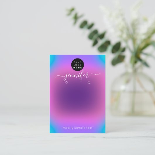 ロゴの追加ハンドメイドジュエリーカードパープルピンク 名刺 (スタンド正面)