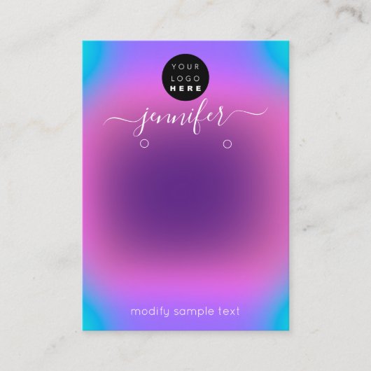 ロゴの追加ハンドメイドジュエリーカードパープルピンク 名刺 (正面)