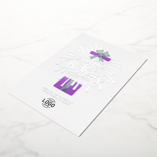 ロゴの追加パープルギフト花火ビジネス誕生日 箔招待状 (回転した状態)