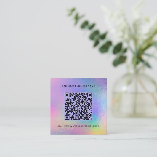ロゴの追加ビジネスウェブサイトQRコードホログラフィック スクエア名刺 (スタンド正面)