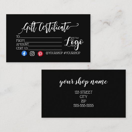 ロゴの追加ビジネスギフト券のマーケティング 名刺 (正面/裏面)