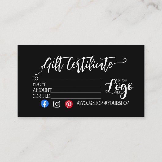 ロゴの追加ビジネスギフト券のマーケティング 名刺 (正面)