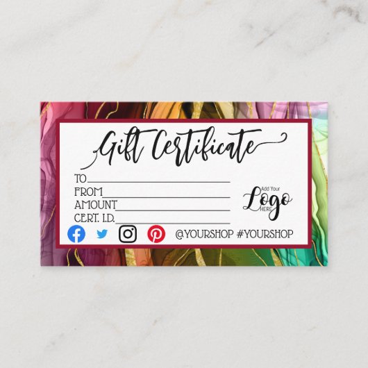 ロゴの追加ビジネスギフト証明書のマーケティング 名刺 (正面)
