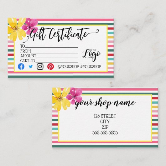 ロゴの追加ビジネスギフト証明書のマーケティング 名刺 (正面/裏面)