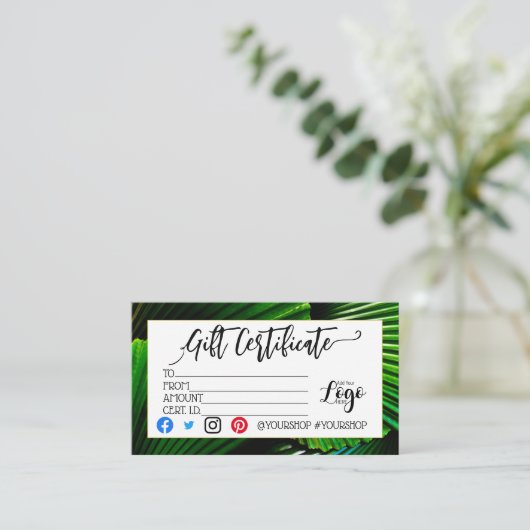 ロゴの追加ビジネスギフト証明書のマーケティング 名刺 (スタンド正面)