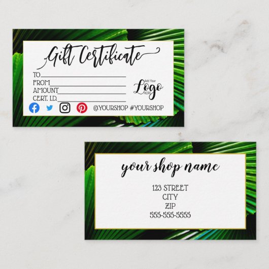 ロゴの追加ビジネスギフト証明書のマーケティング 名刺 (正面/裏面)
