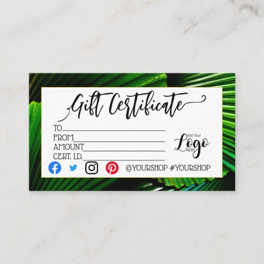 ロゴの追加ビジネスギフト証明書のマーケティング 名刺 (正面)