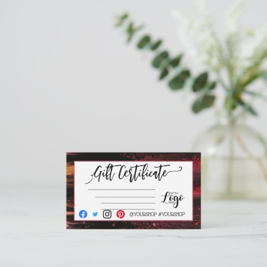 ロゴの追加ビジネスギフト証明書のマーケティング 名刺 (スタンド正面)