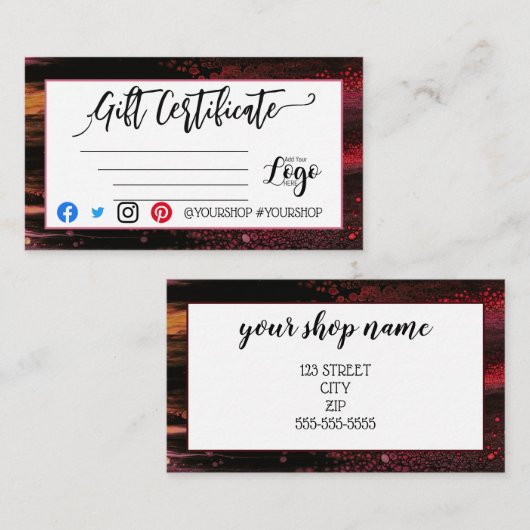 ロゴの追加ビジネスギフト証明書のマーケティング 名刺 (正面/裏面)