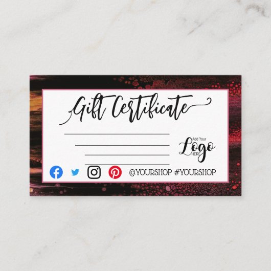 ロゴの追加ビジネスギフト証明書のマーケティング 名刺 (正面)