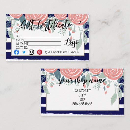 ロゴの追加ビジネスギフト証明書のマーケティング 名刺 (正面/裏面)