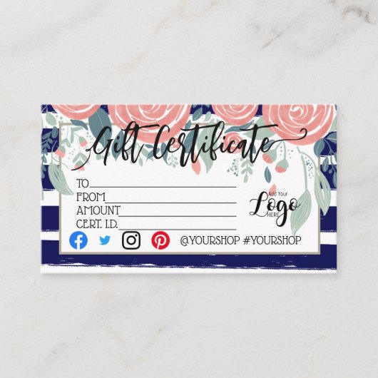 ロゴの追加ビジネスギフト証明書のマーケティング 名刺 (正面)