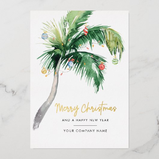 ロゴの追加ビジネスパームツリークリスマス金ゴールド 箔シーズンカード (正面)
