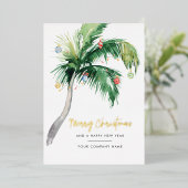 ロゴの追加ビジネスパームツリークリスマス金ゴールド 箔シーズンカード (立ち正面)