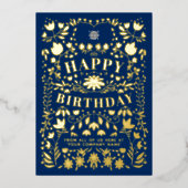 ロゴの追加フォーク花ビジネス海軍ゴールドフォイルカード 箔招待状 (正面)