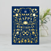 ロゴの追加フォーク花ビジネス海軍ゴールドフォイルカード 箔招待状 (立ち正面)