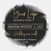 ロゴの追加ブラックおよび金ゴールドモダン製品パッケージ ラウンドシール (正面)